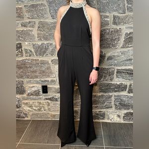 Pearl & Rhinestone Collar Jumpsuit w/Pockets!